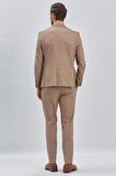 Kahverengi Kırlangıç Yaka Pamuklu Keten 6 Drop Slim Fit Dar Kesim Klasik Takım Elbise 1001240103