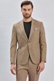 Kahverengi Kırlangıç Yaka Pamuklu Keten 6 Drop Slim Fit Dar Kesim Klasik Takım Elbise 1001240103