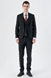 Armürlü Kırlangıç Yaka Yelekli Likralı 6 Drop Slim Fit Dar Kesim Klasik Takım Elbise 1001240150 Siyah