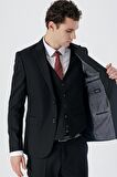 Armürlü Kırlangıç Yaka Yelekli Likralı 6 Drop Slim Fit Dar Kesim Klasik Takım Elbise 1001240150 Siyah