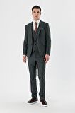Koyu Antrasit Desenli Kırlangıç Yaka Yelekli 6 Drop Slim Fit Dar Kesim Klasik Takım Elbise 1001240155