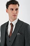 Koyu Antrasit Desenli Kırlangıç Yaka Yelekli 6 Drop Slim Fit Dar Kesim Klasik Takım Elbise 1001240155