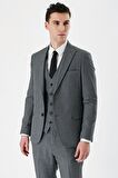 Füme Desenli Kırlangıç Yaka Yelekli 6 Drop Slim Fit Dar Kesim Klasik Takım Elbise 1001240157