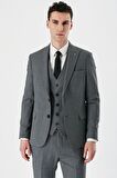 Füme Desenli Kırlangıç Yaka Yelekli 6 Drop Slim Fit Dar Kesim Klasik Takım Elbise 1001240157