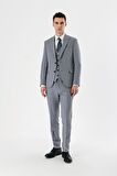 Gri Desenli Kırlangıç Yaka Yelekli 6 Drop Slim Fit Dar Kesim Klasik Takım Elbise 1001240157