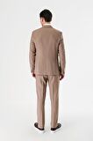 Camel Desenli Kırlangıç Yaka Yelekli 6 Drop Slim Fit Dar Kesim Klasik Takım Elbise 1001240157