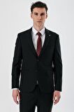 Siyah Kırlangıç Yaka Yünlü Likralı 6 Drop Slim Fit Dar Kesim Klasik Takım Elbise 1001240158