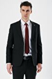 Siyah Kırlangıç Yaka Yünlü Likralı 6 Drop Slim Fit Dar Kesim Klasik Takım Elbise 1001240158