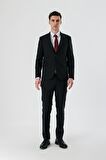 Siyah Kırlangıç Yaka Yünlü Likralı 6 Drop Slim Fit Dar Kesim Klasik Takım Elbise 1001240158