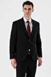 Siyah Düz Kırlangıç Yaka Likralı 6 Drop Slim Fit Dar Kesim Klasik Takım Elbise 1001240161
