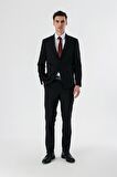 Siyah Düz Kırlangıç Yaka Likralı 6 Drop Slim Fit Dar Kesim Klasik Takım Elbise 1001240161