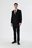 Siyah Düz Kırlangıç Yaka Likralı 6 Drop Slim Fit Dar Kesim Klasik Takım Elbise 1001240161