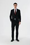 Siyah Düz Kırlangıç Yaka Likralı 6 Drop Slim Fit Dar Kesim Klasik Takım Elbise 1001240161