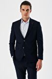 Lacivert Düz Kırlangıç Yaka Likralı 6 Drop Slim Fit Dar Kesim Klasik Takım Elbise 1001240161