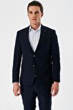 Lacivert Düz Kırlangıç Yaka Likralı 6 Drop Slim Fit Dar Kesim Klasik Takım Elbise 1001240161