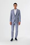 Koyu Mavi Mono Yaka Çift Yırtmaç Likralı 6 Drop Slim Fit Dar Kesim Klasik Takım Elbise 1001240164