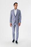 Koyu Mavi Mono Yaka Çift Yırtmaç Likralı 6 Drop Slim Fit Dar Kesim Klasik Takım Elbise 1001240164