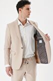 Açık Bej Mono Yaka Çift Yırtmaç Likralı 6 Drop Slim Fit Dar Kesim Klasik Takım Elbise 1001240164
