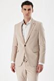 Açık Bej Mono Yaka Çift Yırtmaç Likralı 6 Drop Slim Fit Dar Kesim Klasik Takım Elbise 1001240164