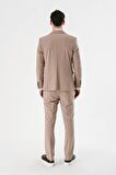 Taş Rengi Mono Yaka Çift Yırtmaç Likralı 6 Drop Slim Fit Dar Kesim Klasik Takım Elbise 1001240164
