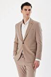 Taş Rengi Mono Yaka Çift Yırtmaç Likralı 6 Drop Slim Fit Dar Kesim Klasik Takım Elbise 1001240164