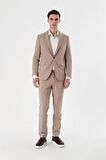 Taş Rengi Mono Yaka Çift Yırtmaç Likralı 6 Drop Slim Fit Dar Kesim Klasik Takım Elbise 1001240164