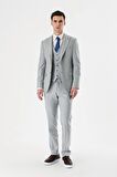 Gri Kırlangıç Yaka Yelekli Likralı 6 Drop Slim Fit Dar Kesim Klasik Takım Elbise 1001240167