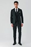 Siyah Kırlangıç Yaka Yelekli Likralı 6 Drop Slim Fit Klasik Takım Elbise 1001240168