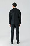 Siyah Kırlangıç Yaka Yelekli Likralı 6 Drop Slim Fit Klasik Takım Elbise 1001240168