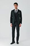 Siyah Kırlangıç Yaka Yelekli Likralı 6 Drop Slim Fit Klasik Takım Elbise 1001240168
