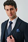 Koyu Lacivert Kırlangıç Yaka Yelekli Likralı 6 Drop Slim Fit Klasik Takım Elbise 1001240168