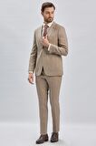 Bej Armürlü Mono Yaka Keten Karışımlı 6 Drop Slim Fit Dar Kesim Casual Takım Elbise 1001240169