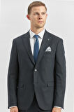 Koyu Lacivert Desenli Armürlü Kırlangıç Yaka Likralı 6 Drop Slim Fit Takım Elbise 1001240172