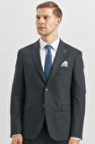 Koyu Lacivert Desenli Armürlü Kırlangıç Yaka Likralı 6 Drop Slim Fit Takım Elbise 1001240172