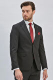 Siyah Düz Desen Kılıç Yaka 6 Drop Slim Fit Yelekli Takım Elbise 1001240173