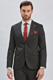 Siyah Düz Desen Kılıç Yaka 6 Drop Slim Fit Yelekli Takım Elbise 1001240173