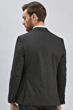 Siyah Düz Desen Kılıç Yaka 6 Drop Slim Fit Yelekli Takım Elbise 1001240173