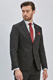 Siyah Düz Desen Kılıç Yaka 6 Drop Slim Fit Yelekli Takım Elbise 1001240173