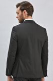 Siyah Düz Desen Kılıç Yaka 6 Drop Slim Fit Yelekli Takım Elbise 1001240173