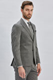 Koyu Antrasit Düz Desen Kılıç Yaka 6 Drop Slim Fit Yelekli Takım Elbise 1001240173