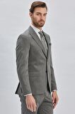 Koyu Antrasit Düz Desen Kılıç Yaka 6 Drop Slim Fit Yelekli Takım Elbise 1001240173