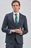 Koyu Lacivert Düz Desen Kılıç Yaka 6 Drop Slim Fit Yelekli Takım Elbise 1001240173