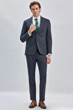 Koyu Lacivert Düz Desen Kılıç Yaka 6 Drop Slim Fit Yelekli Takım Elbise 1001240173