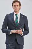 Koyu Lacivert Düz Desen Kılıç Yaka 6 Drop Slim Fit Yelekli Takım Elbise 1001240173