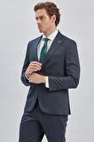 Koyu Lacivert Düz Desen Kılıç Yaka 6 Drop Slim Fit Yelekli Takım Elbise 1001240173