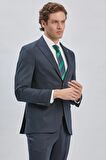 Koyu Lacivert Düz Desen Kılıç Yaka 6 Drop Slim Fit Yelekli Takım Elbise 1001240173