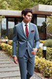 Koyu Lacivert Desenli Mono Yaka Astarlı 6 Drop Slim Fit Dar Kesim Takım Elbise 1001240174