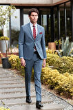 Koyu Lacivert Desenli Mono Yaka Astarlı 6 Drop Slim Fit Dar Kesim Takım Elbise 1001240174