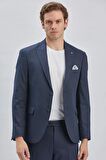 Koyu Lacivert Armürlü Kırlangıç Yaka Astarlı 6 Drop Slim Fit Dar Kesim Takım Elbise 1001240176