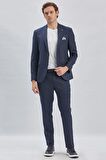 Koyu Lacivert Armürlü Kırlangıç Yaka Astarlı 6 Drop Slim Fit Dar Kesim Takım Elbise 1001240176